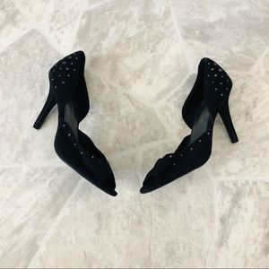 CHRISTIAN SIRIANO faux suede black studded peep toe heel SIZE 7